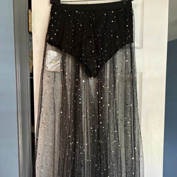 Size L Rave Outfit 2 in 1 Sheer Skirt Festival Clubwear Mesh High Waist Maxi - Picture 4 of 6